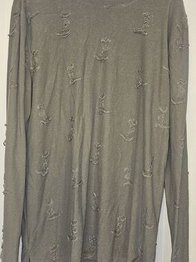 Men's Long-Sleeve Distressed Knit Shirt - Dark Grey